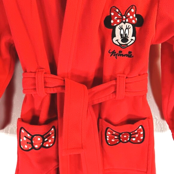 Disney Minnie Mouse NWOT Girl's Red Hooded Fleece Robe Bathrobe Size 3T - Picture 7 of 16